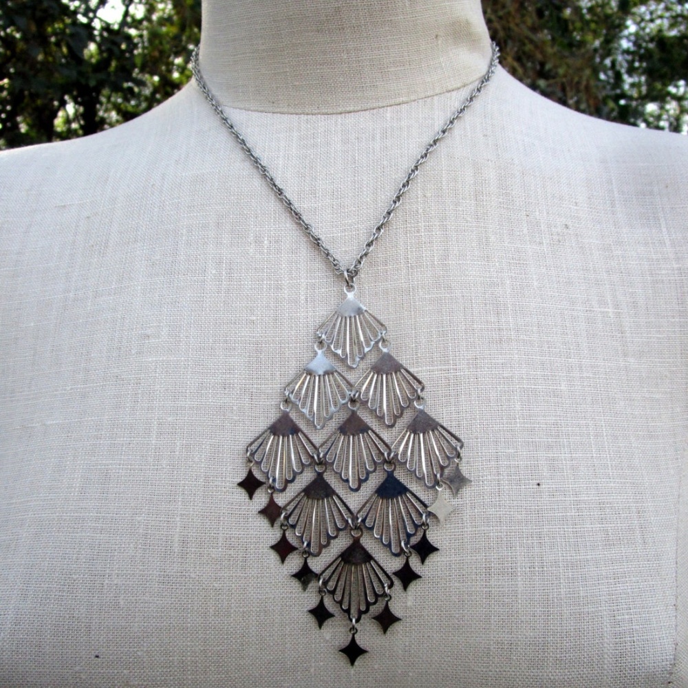 Vintage Silvertone Large Statement Dangle Pendant - image 5